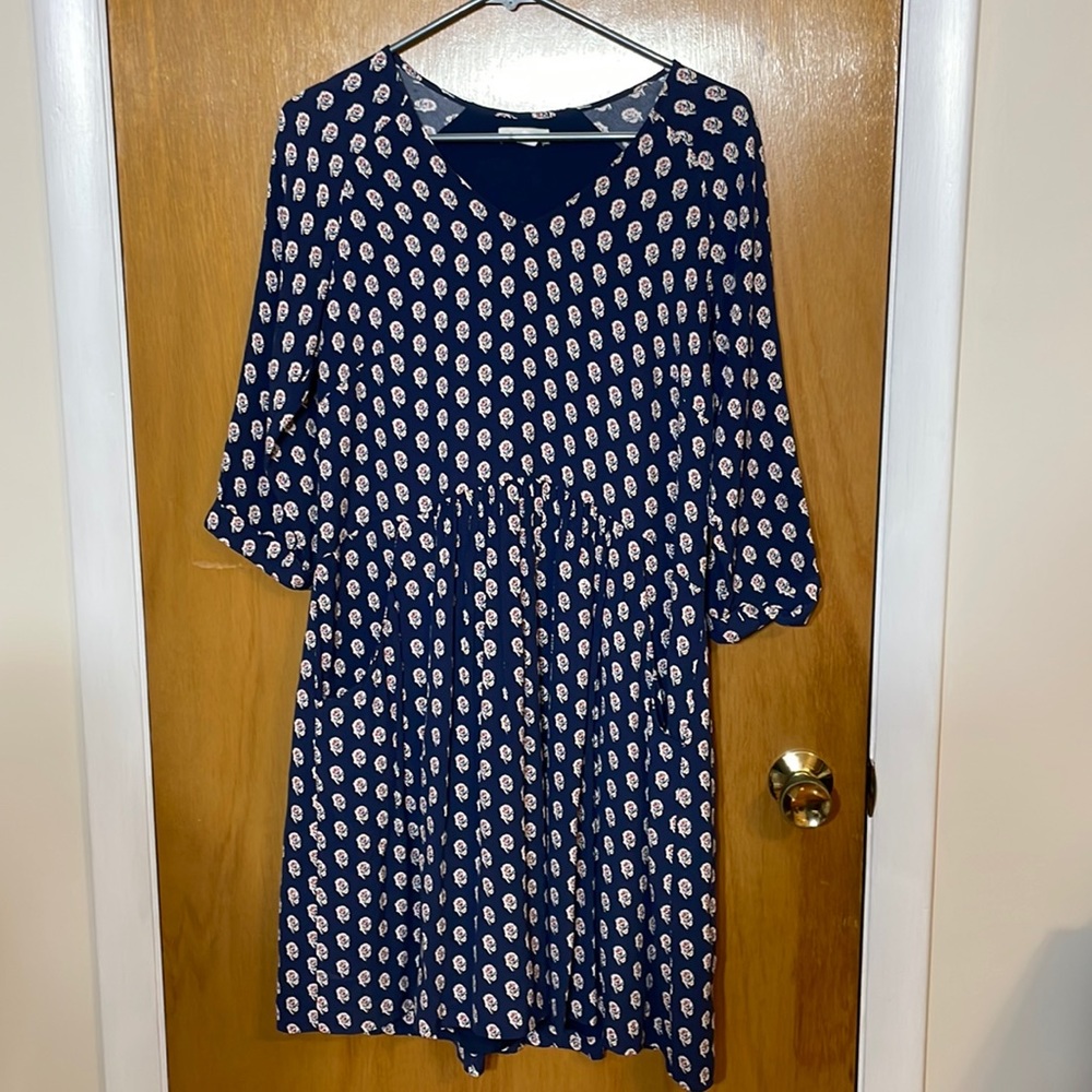 Garnet Hill Womens 2 Blue with Floral Pattern Mid Length Sleeve Dress